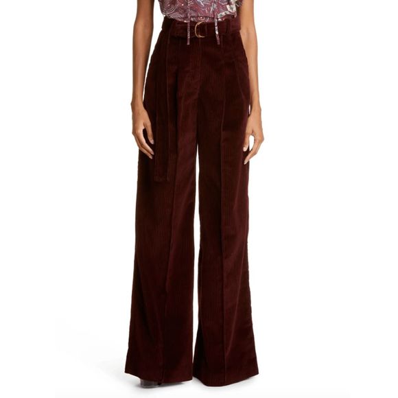 Ulla Johnson Pants - Ulla Johnson Nico Pleat High Rise Wide Leg Corduroy Pants Aubergine Red Size 10
